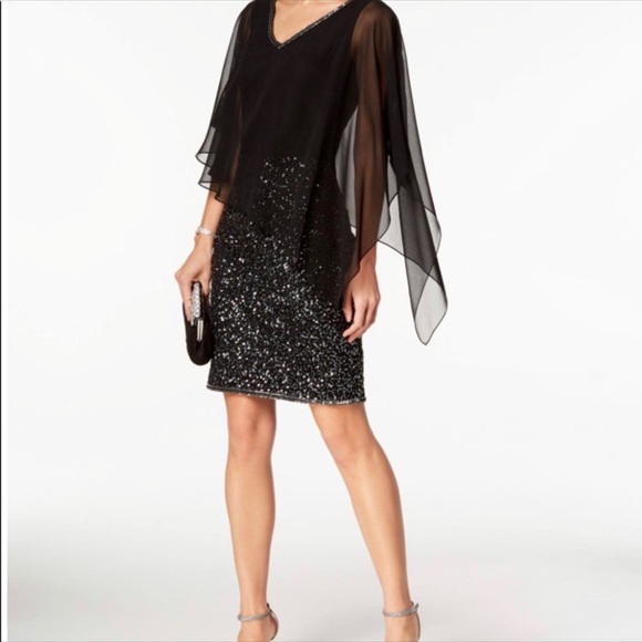 JKARA Black Asymmetrical Sequin Cocktail Evening Dress Size 10 - Picture 8 of 11